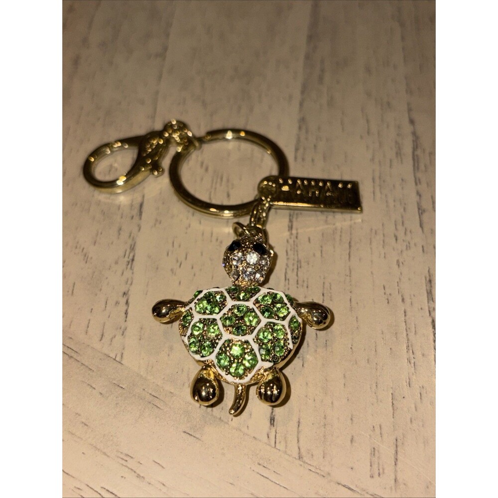 Green Rhinestone Turtle Keychain Hawaii Aloha Bag Charm Key Ring Purse Charm